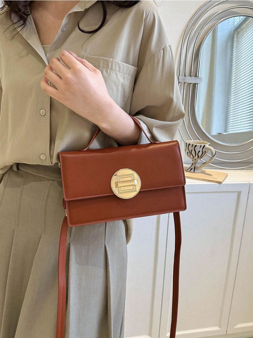 Metal Decor Flap Square Bag Small Top Handle