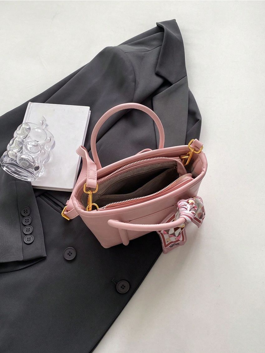 Mini Crocodile Embossed Square Bag Twilly Scarf Decor