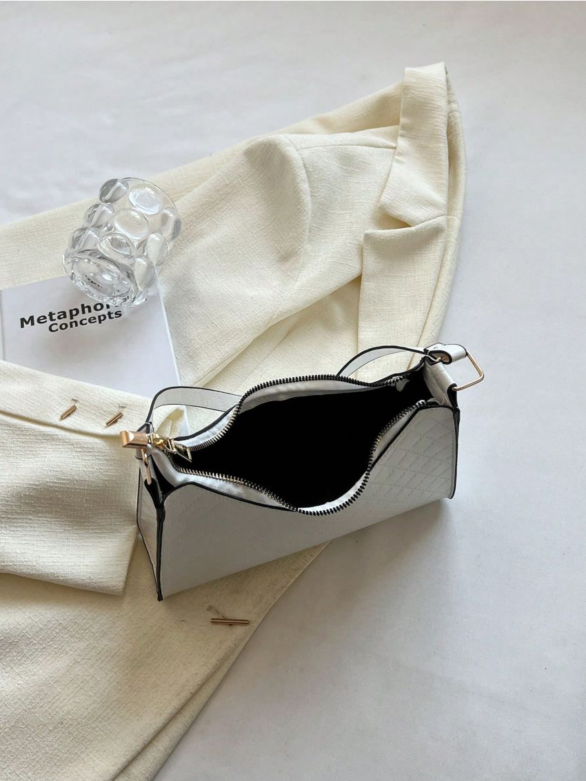Quilted Detail Baguette Bag Zipper Fashion PU