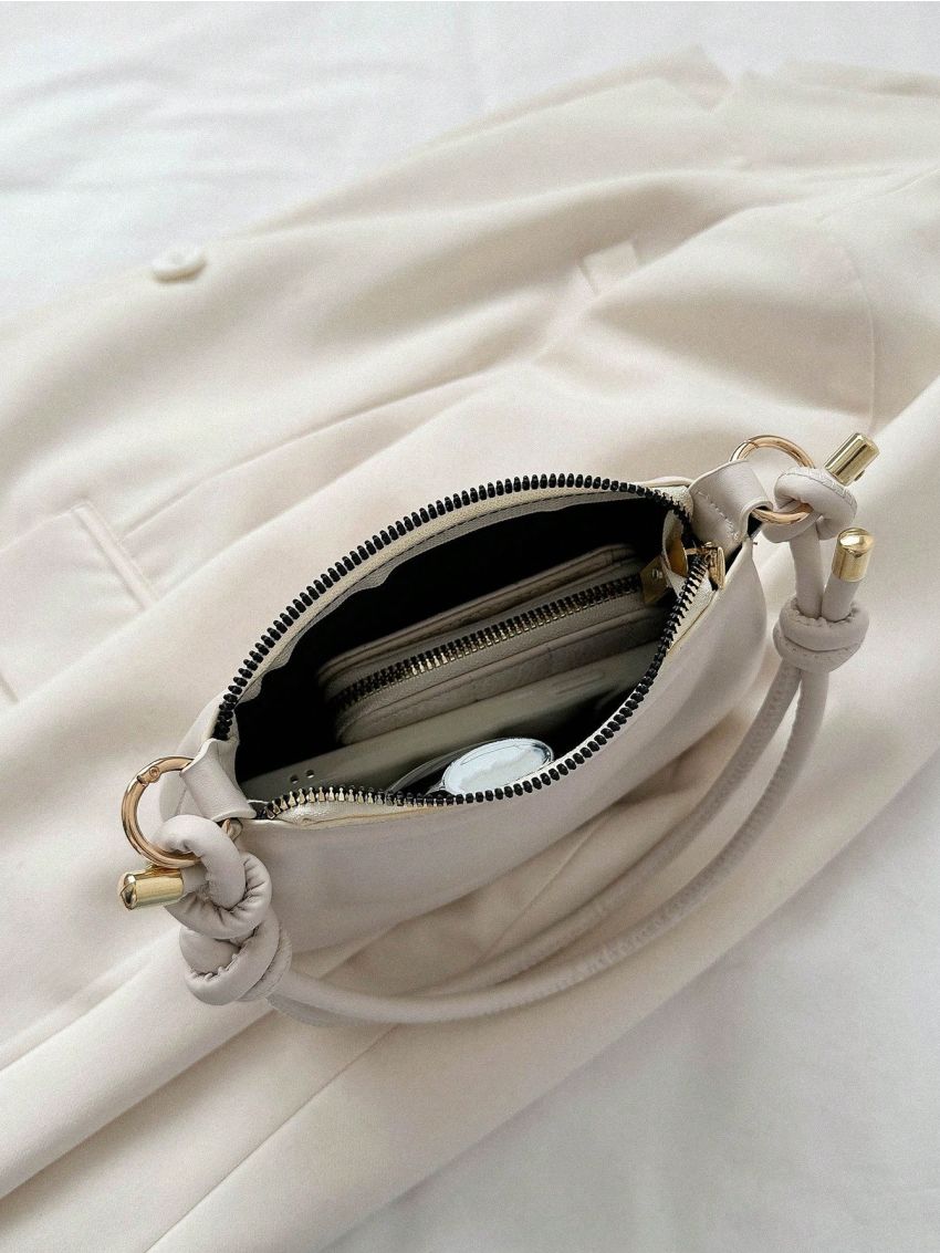 Mini Saddle Bag White Fashionable With Zipper For Daily