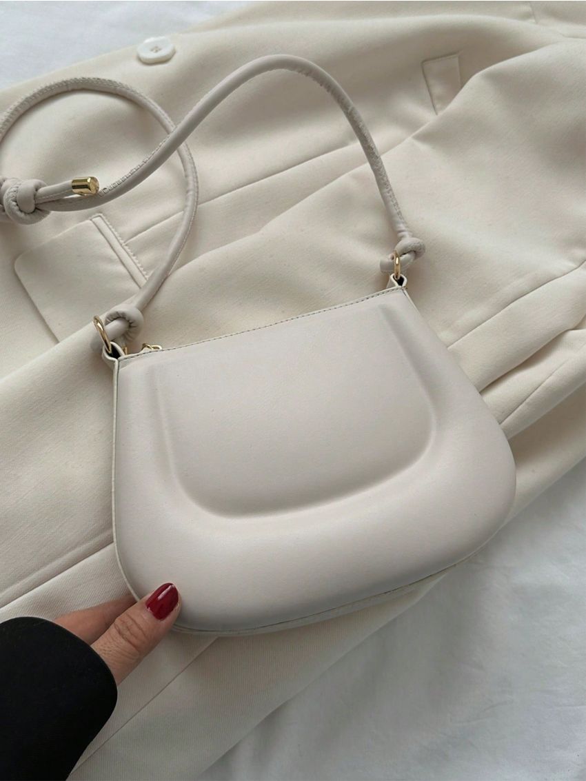 Mini Saddle Bag White Fashionable With Zipper For Daily
