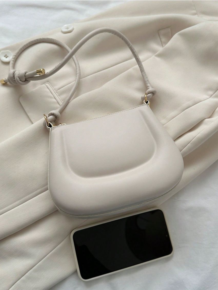 Mini Saddle Bag White Fashionable With Zipper For Daily