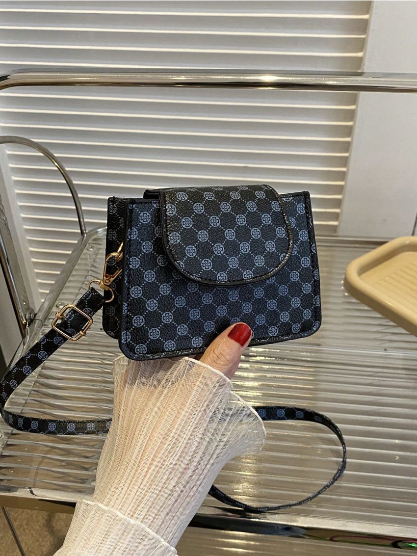 Mini Square Bag Vintage Geometric Pattern Flap PU