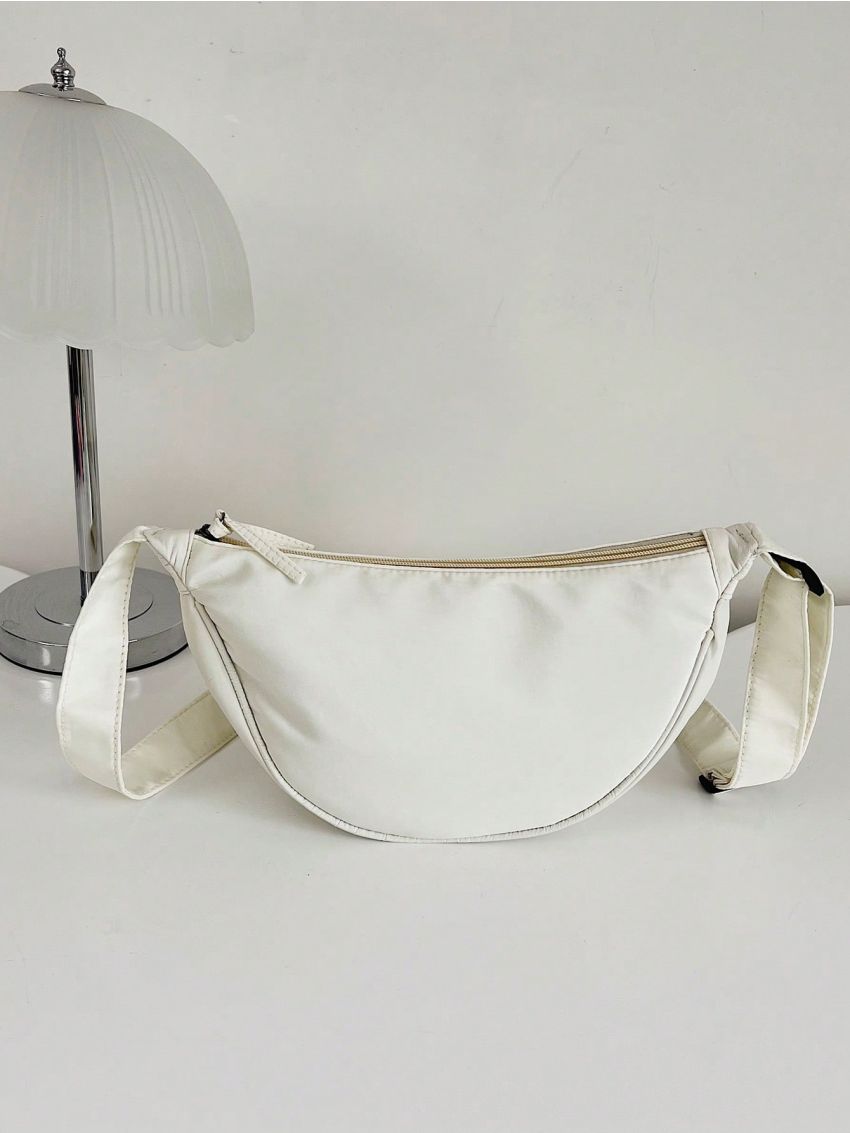 White Hobo Bag Fashion Zipper Polyester