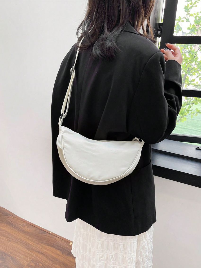 White Hobo Bag Fashion Zipper Polyester