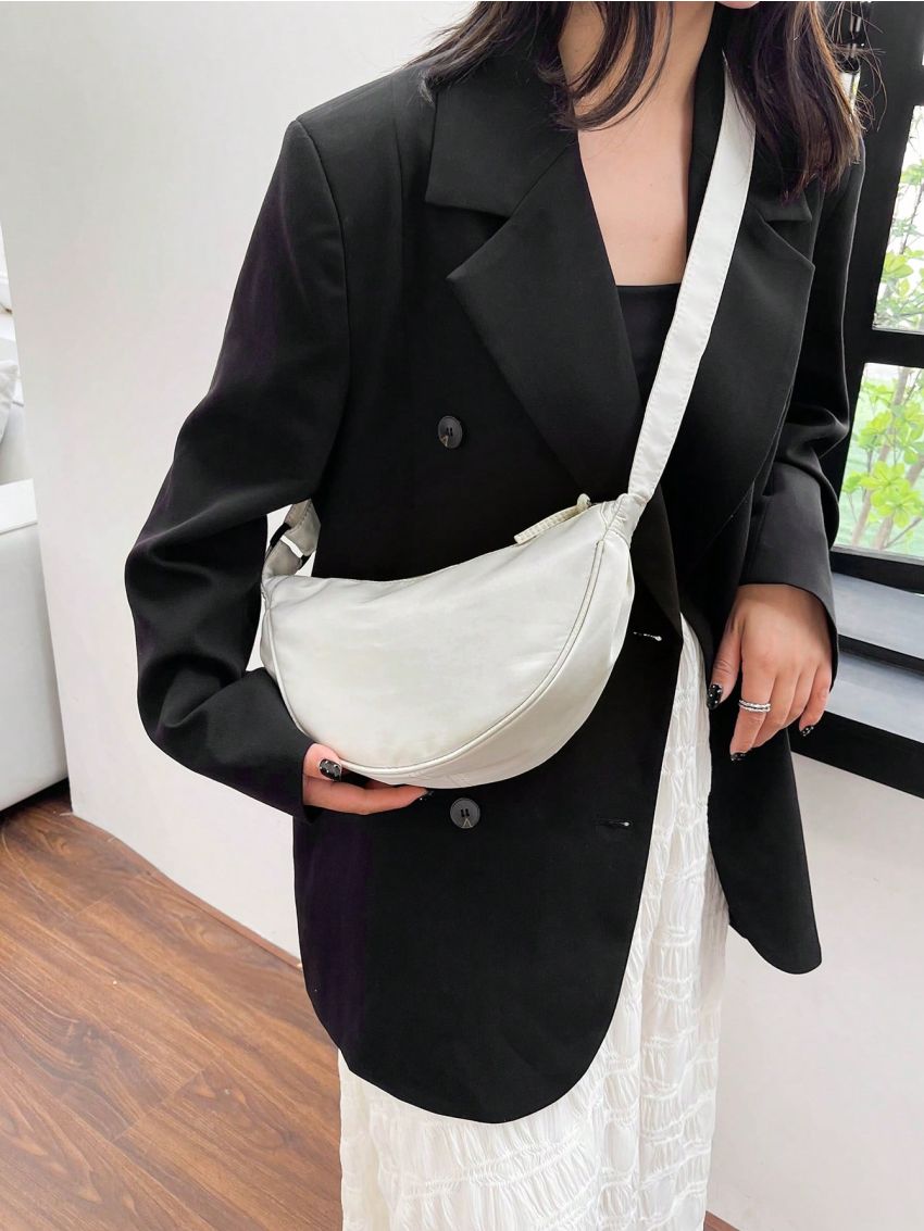 White Hobo Bag Fashion Zipper Polyester