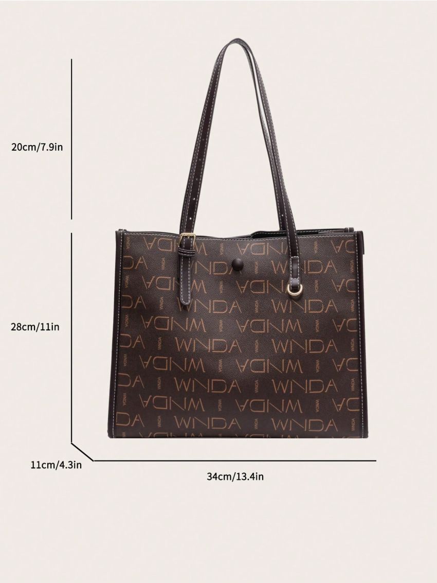 Letter Graphic Tote Bag Fashion Adjustable Strap PU