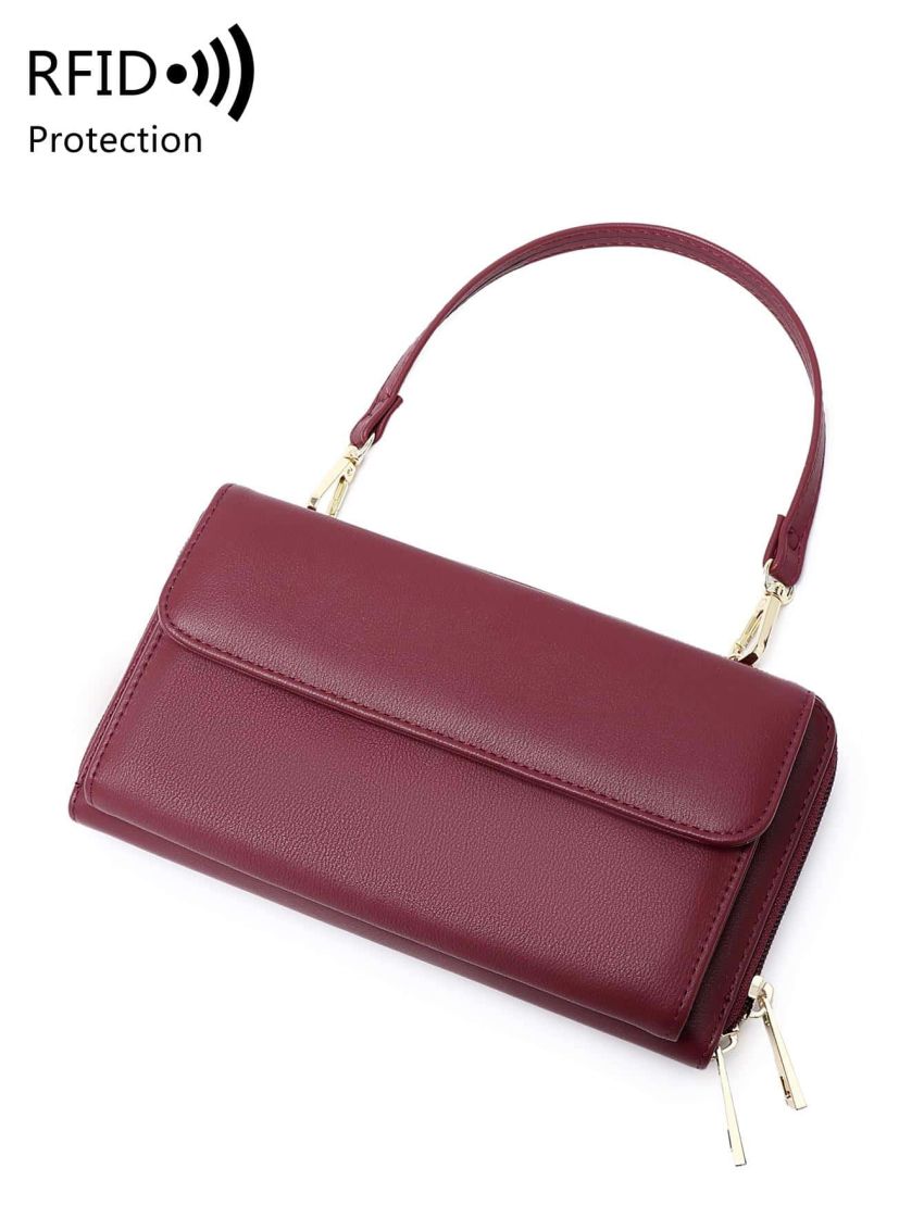 Minimalist Phone Wallet PU Zipper With Adjustable-strap RFID For Outdoor Travel