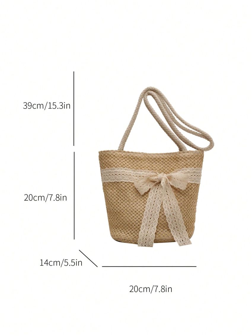 Mini Bow Decor Straw Bag Vacation Double Handle