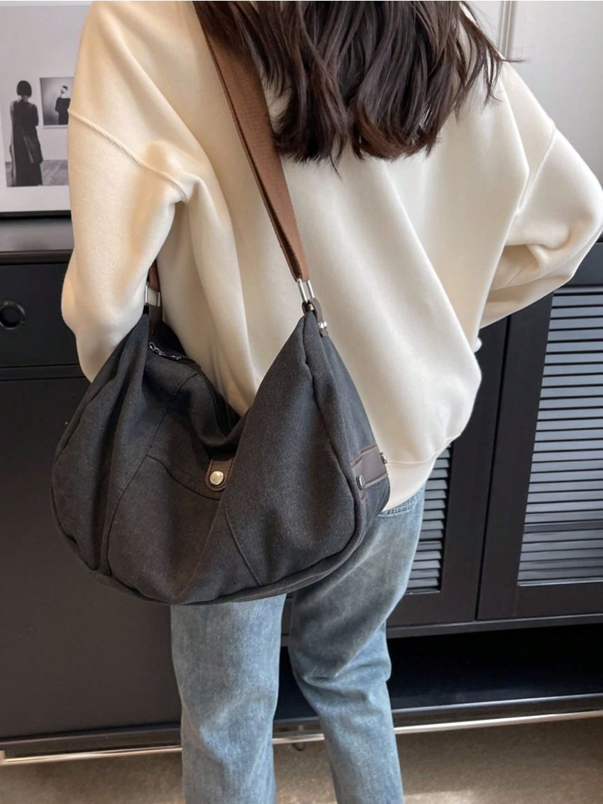 Patch Decor Hobo Bag Large Capacity Casual