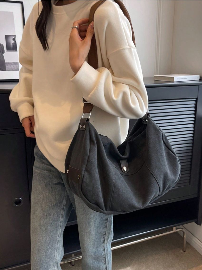 Patch Decor Hobo Bag Large Capacity Casual