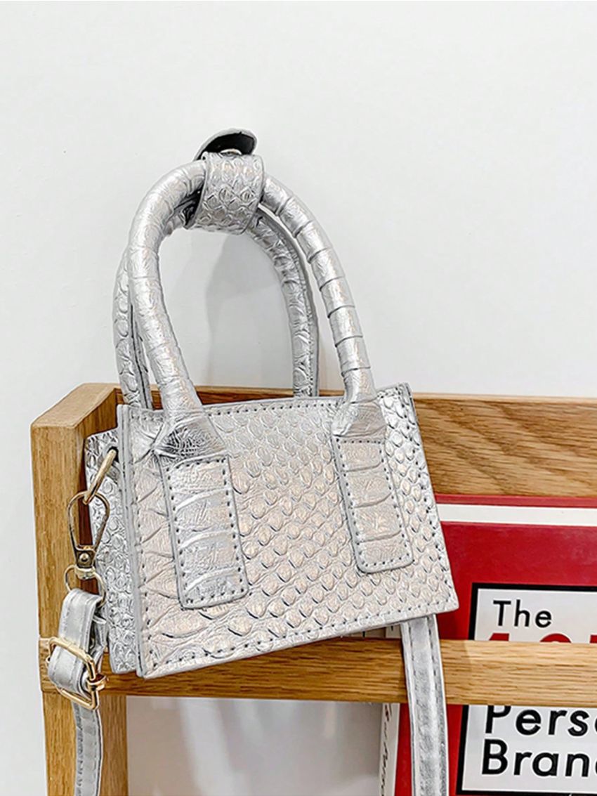 Mini Embossed Detail Square Bag Metallic Funky