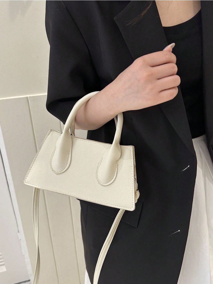 Small Litchi Embossed Double Handle Baguette Bag Minimalist