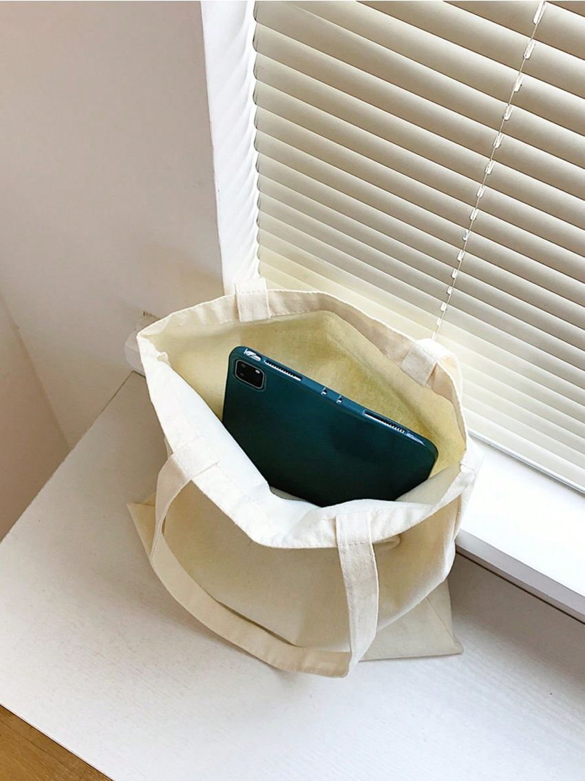 Medium Cartoon & Letter Graphic Shopper Bag Preppy