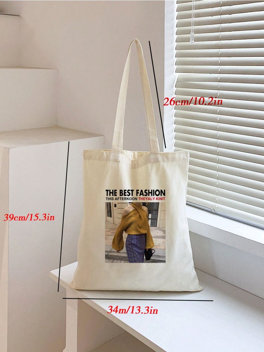 Small Letter & Graphic Pattern Shopper Bag Preppy