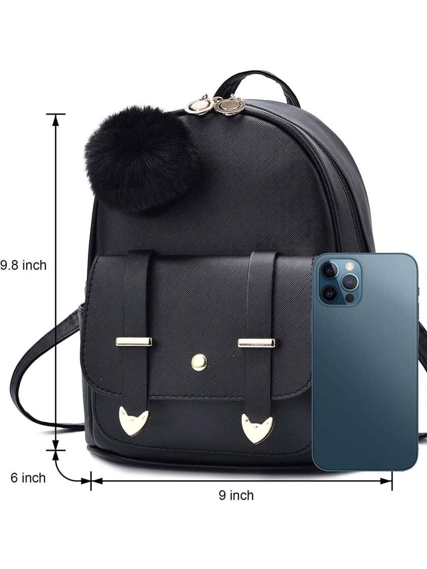 Girls Fashion Backpack Mini Backpack Purse for Women Teenage Girls Purses PU Leather Pompom Backpack Shoulder Bag