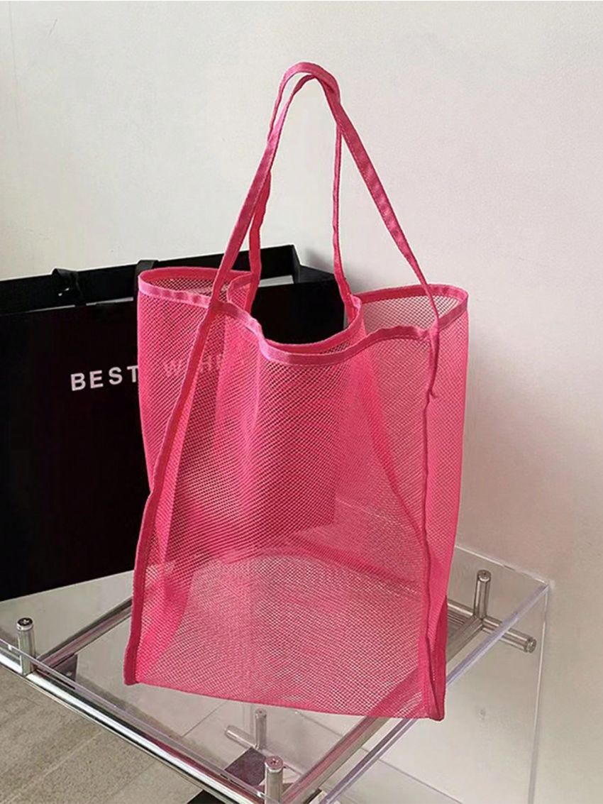 Large Beach Bag Solid Black Mesh Design