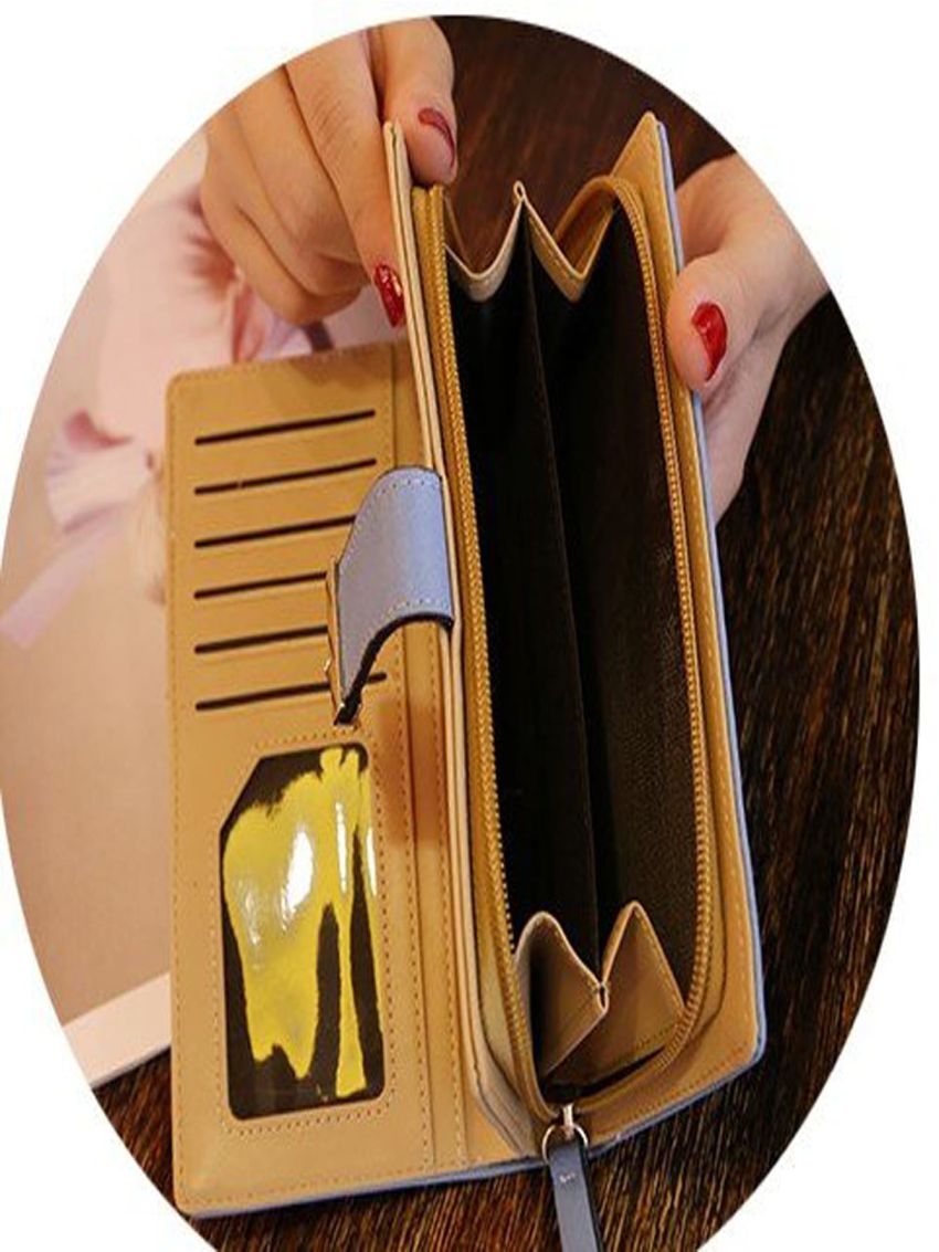 Long Women Bifold Hollowed Leaf Clutch Purse Multipockets Leather Wallet Black