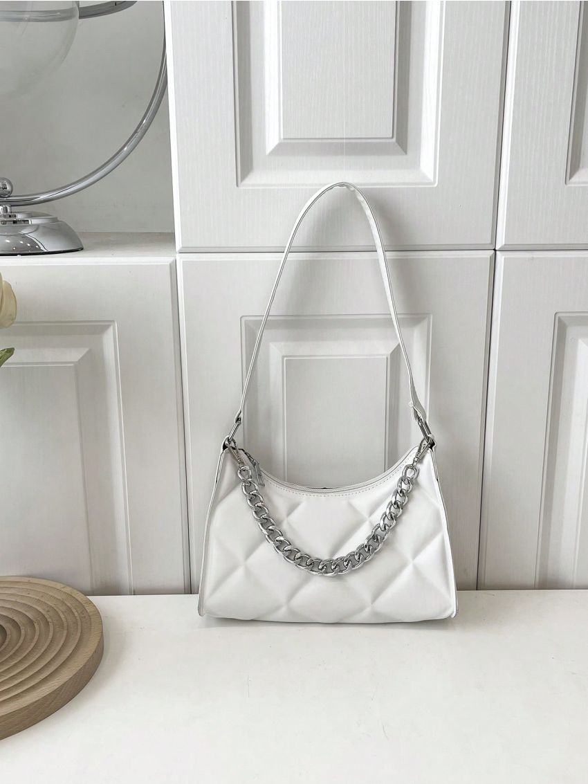 Small Geometric Embossed Baguette Bag Chain Decor