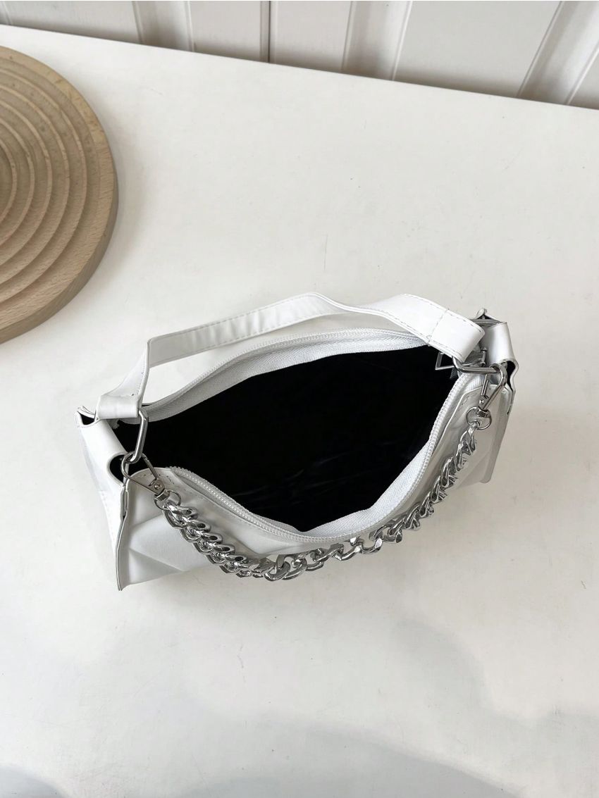 Small Geometric Embossed Baguette Bag Chain Decor