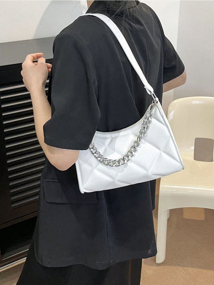 Small Geometric Embossed Baguette Bag Chain Decor