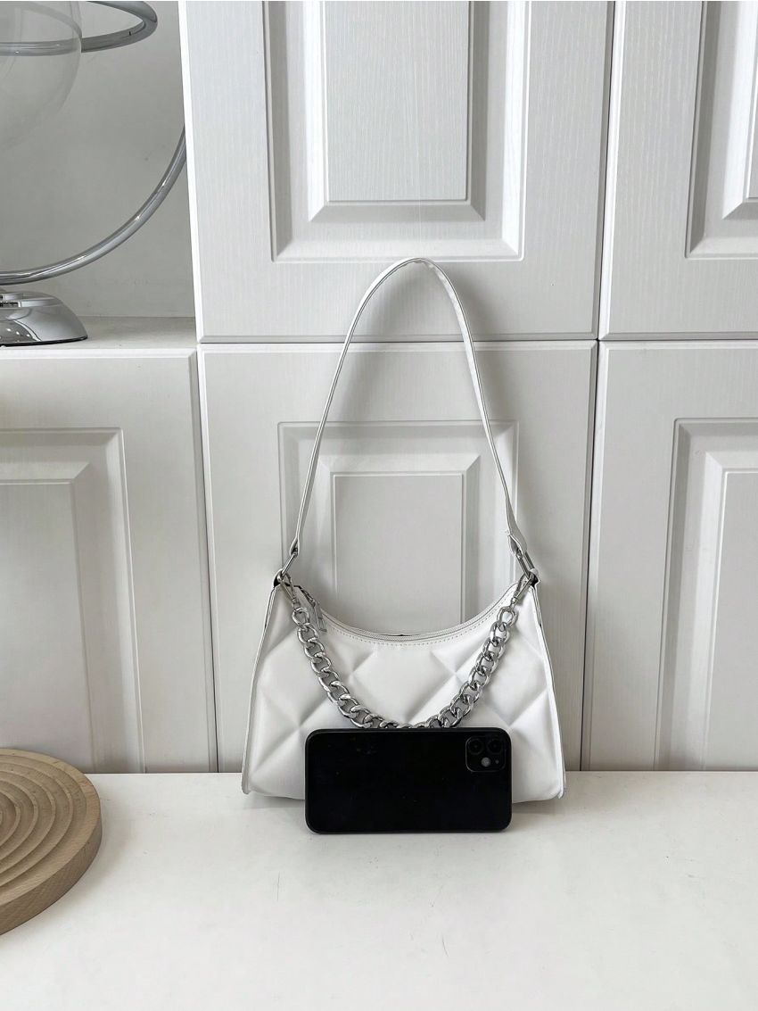 Small Geometric Embossed Baguette Bag Chain Decor