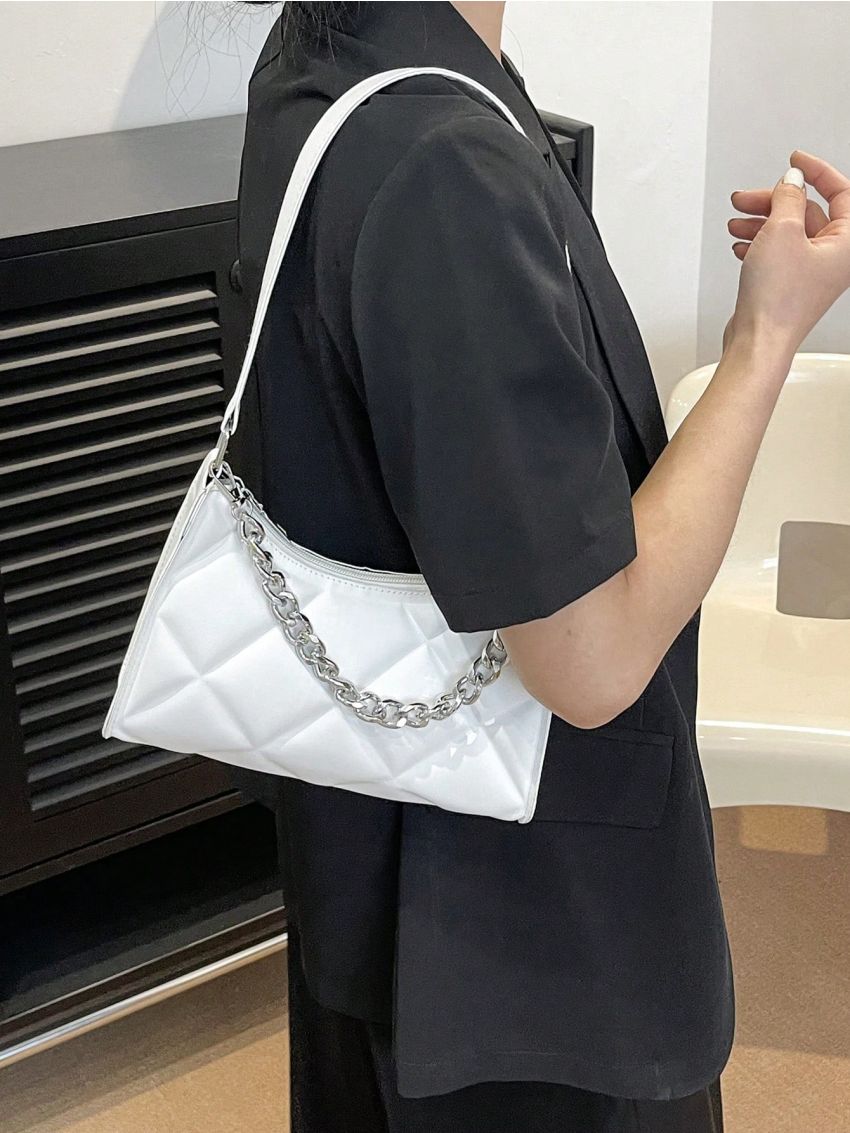 Small Geometric Embossed Baguette Bag Chain Decor