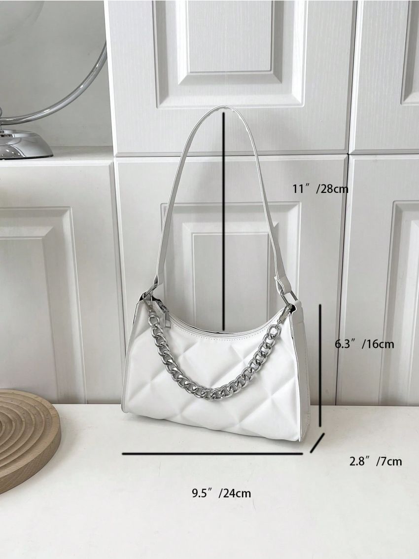 Small Geometric Embossed Baguette Bag Chain Decor