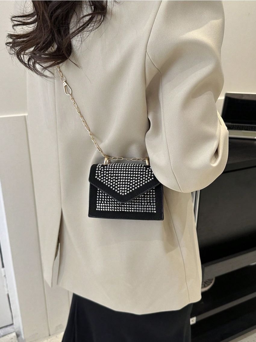 Mini Studded Decor Square Bag Flap Chain