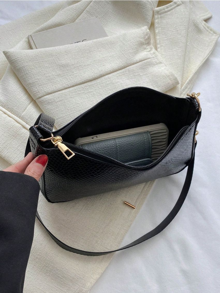Solid Color Embossed Shoulder Bag Chain