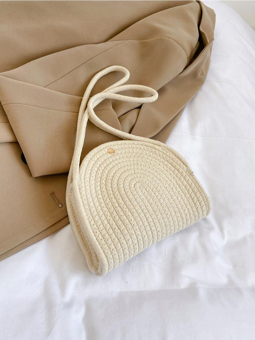 Braided Shoulder Bag, Trendy Woven Summer Beach Bag, Women's Small Crossbody Bag