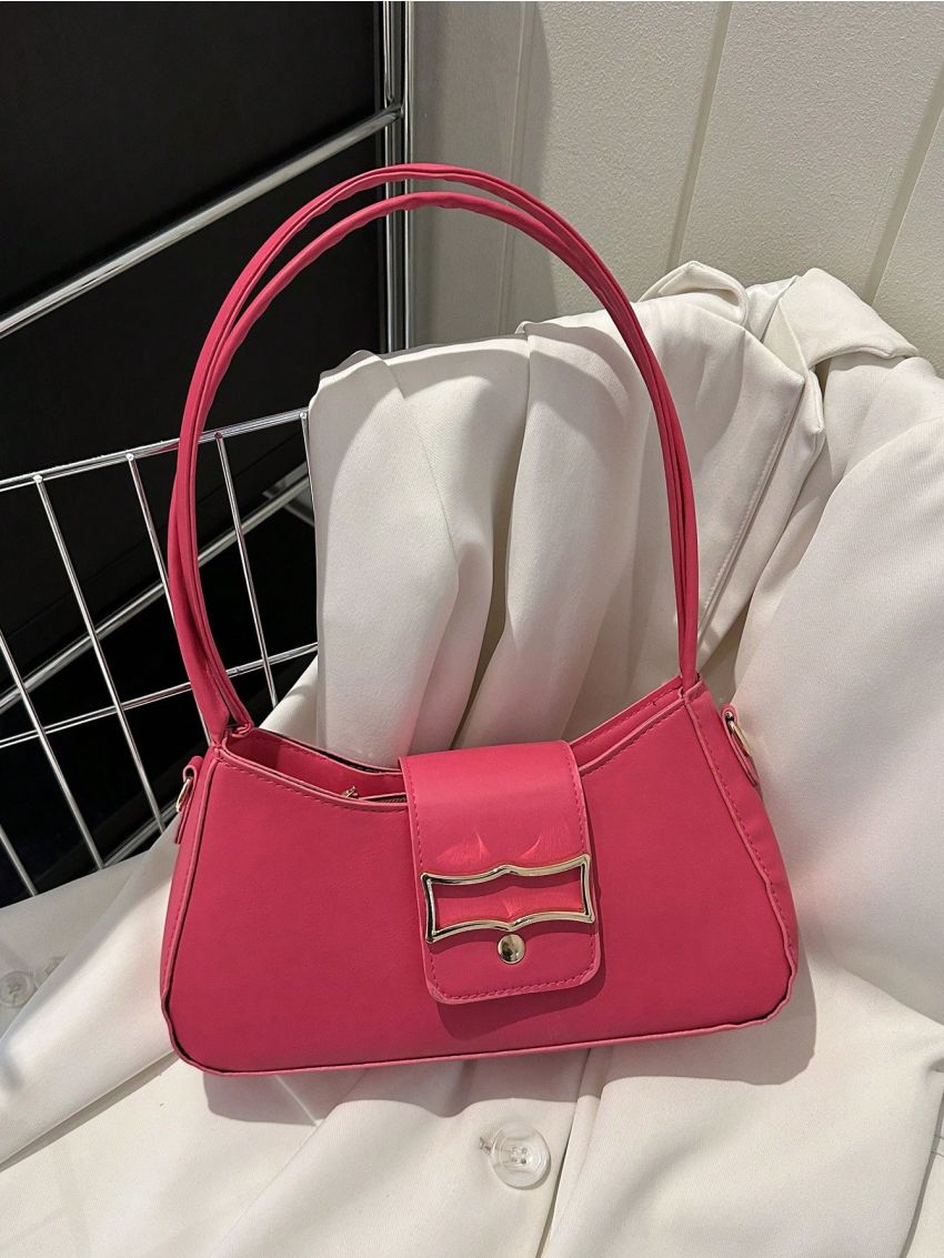 Minimalist Hobo Bag Solid Color Metal Decor