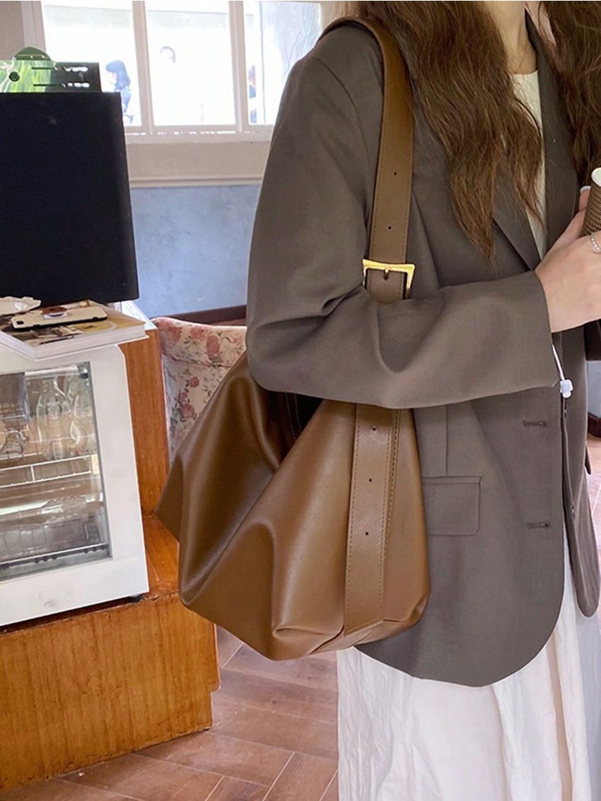 Minimalist Large Capacity Hobo Bag Solid Color