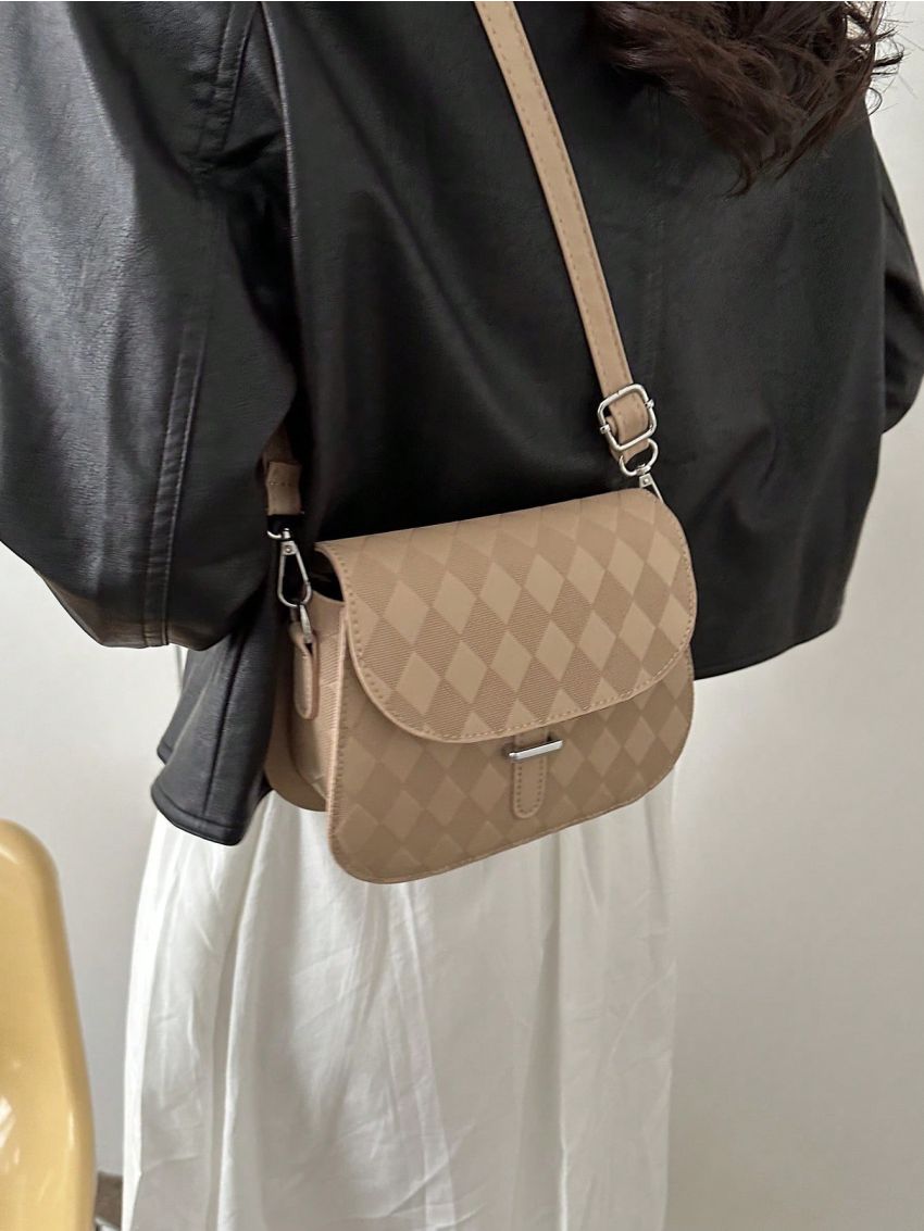 Mini Saddle Bag Argyle Embossed Flap