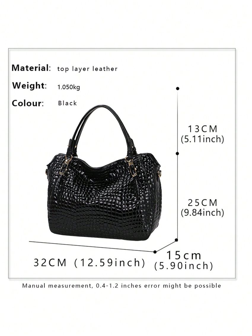 Crocodile Embossed Double Handle Tote Bag Genuine Leather