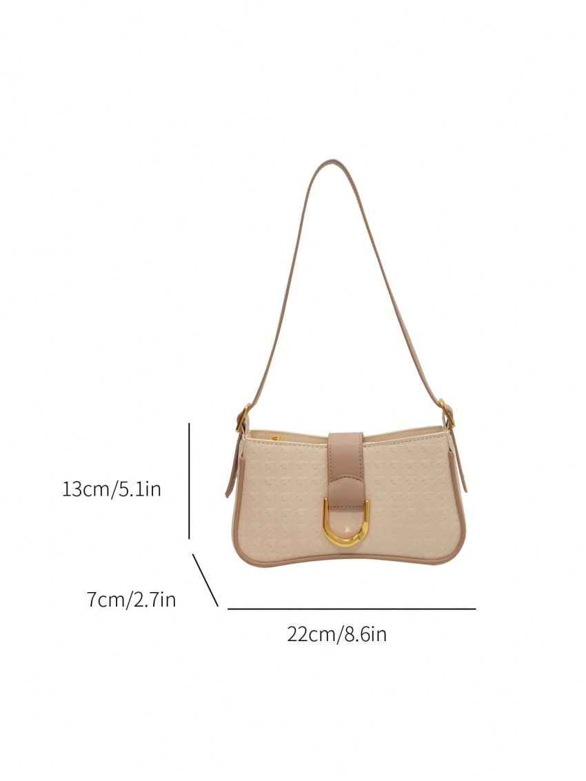 Geometric Embossed Shoulder Bag Metal Decor