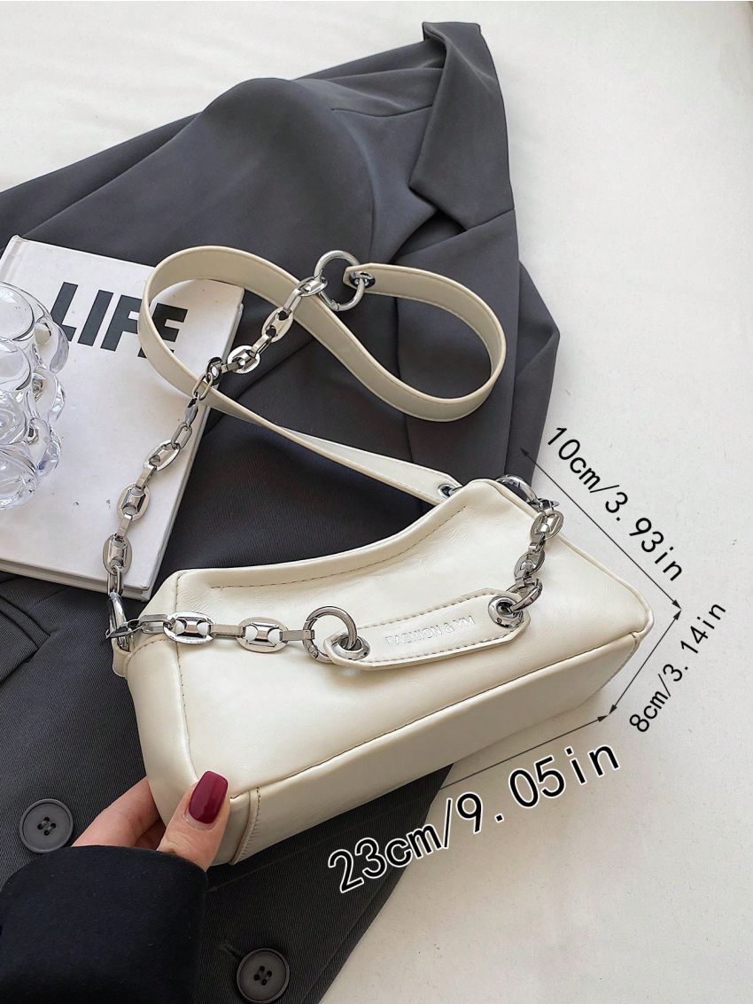 Minimalist Chain Baguette Bag Letter Detail Fashion Style