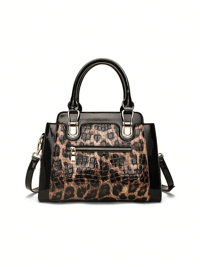 Leopard Pattern Tote Bag Genuine Leather