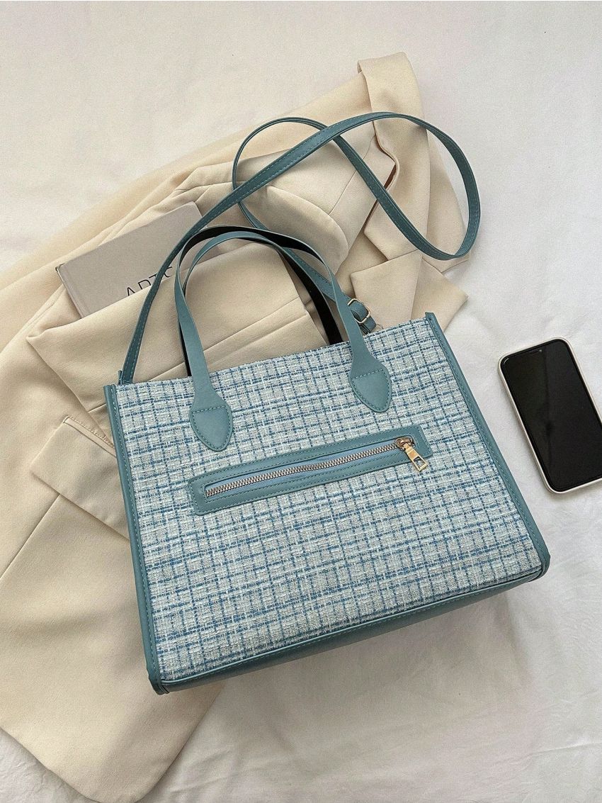 Plaid Pattern Tote Bag Double Handle