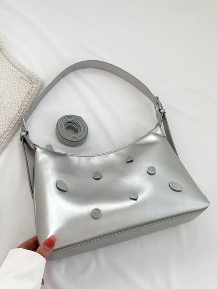 Metallic Studded Decor Hobo Bag Funky Style