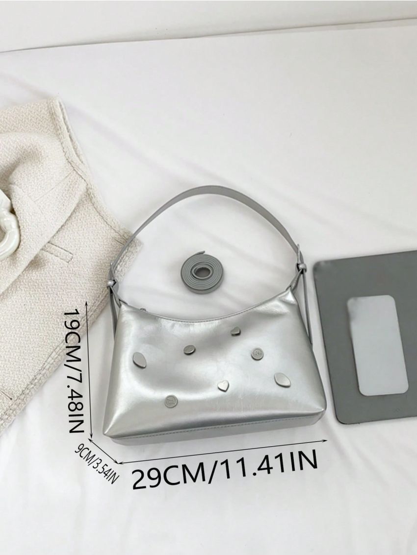 Metallic Studded Decor Hobo Bag Funky Style