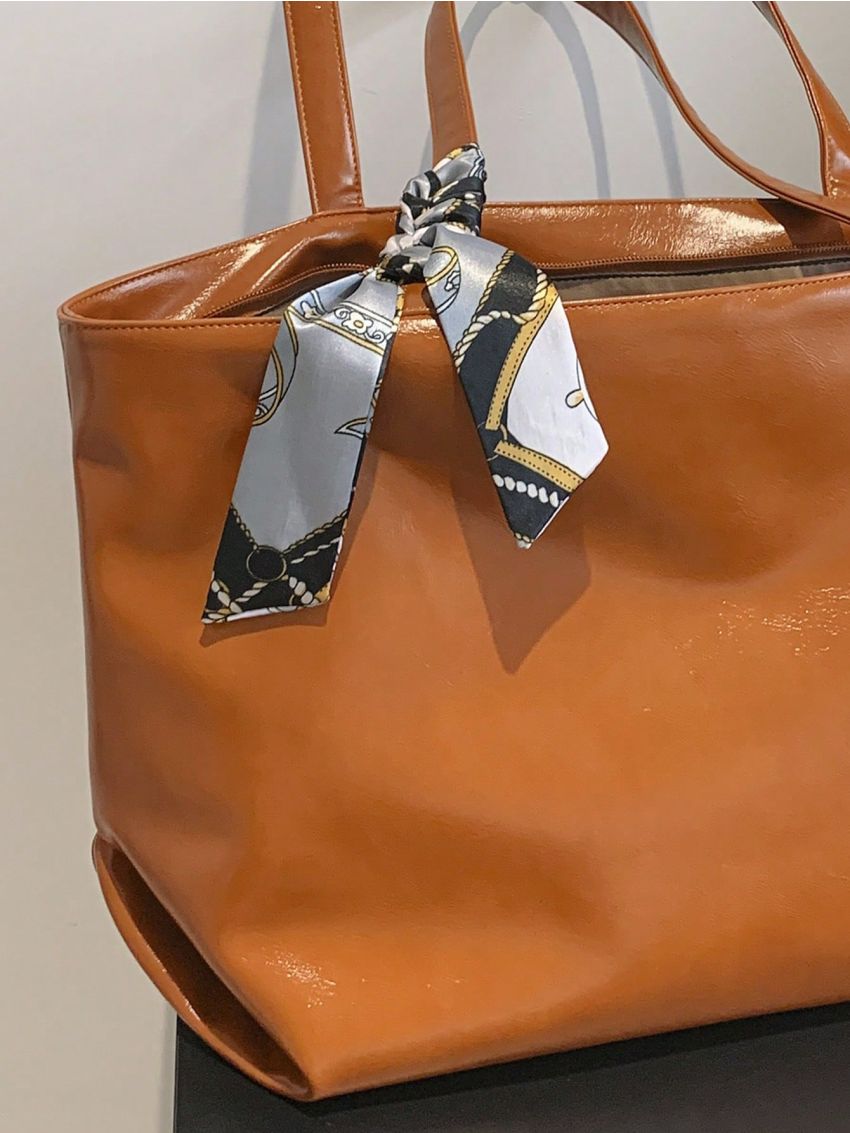 Large Capacity Solid Color Shoulder Tote Bag Double Handle