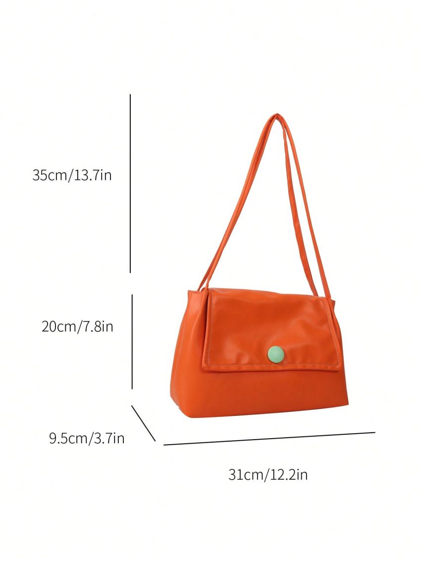 Neon Orange Flap Tote Bag Button Decor
