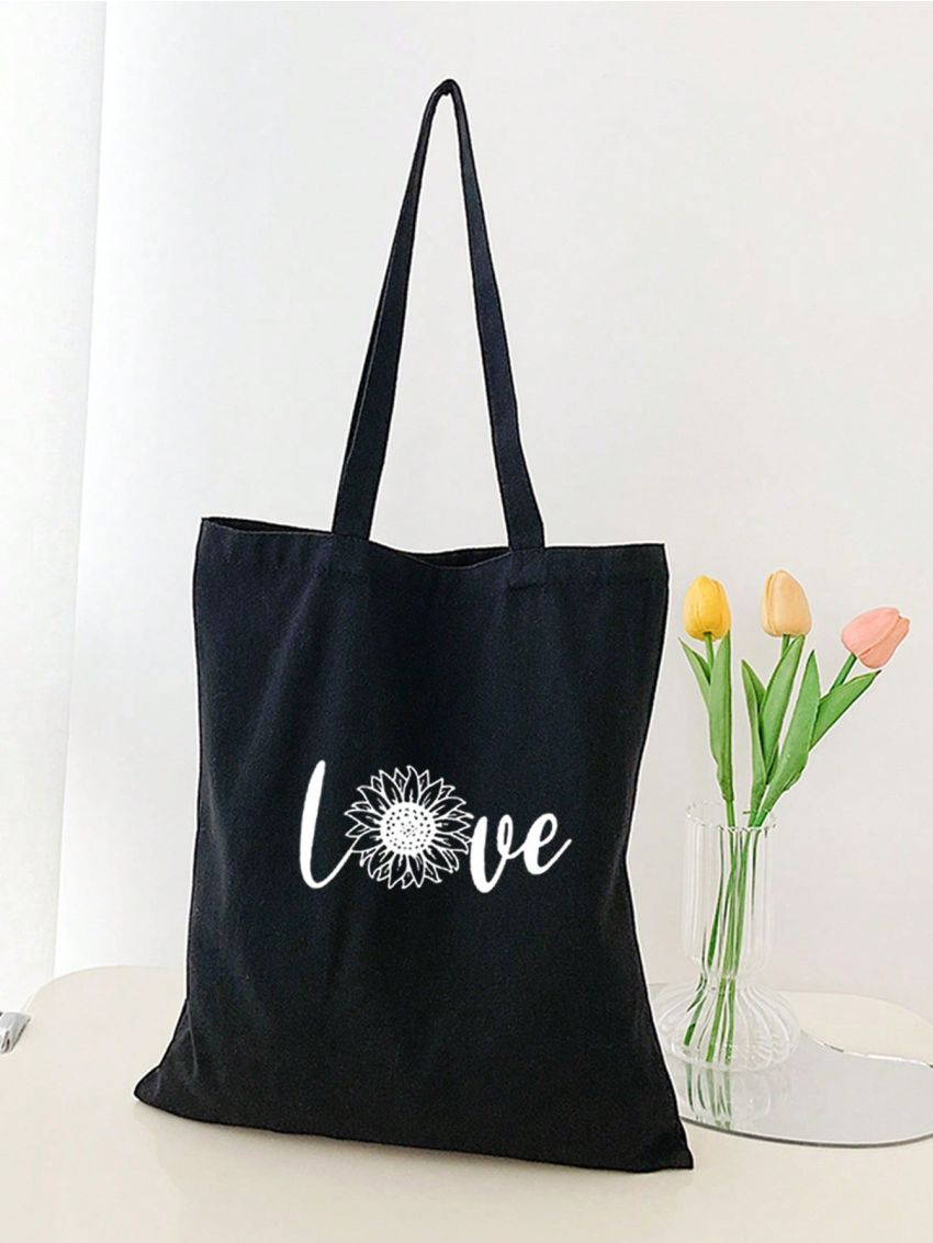 Floral & Letter Graphic Shopper Bag Small Preppy