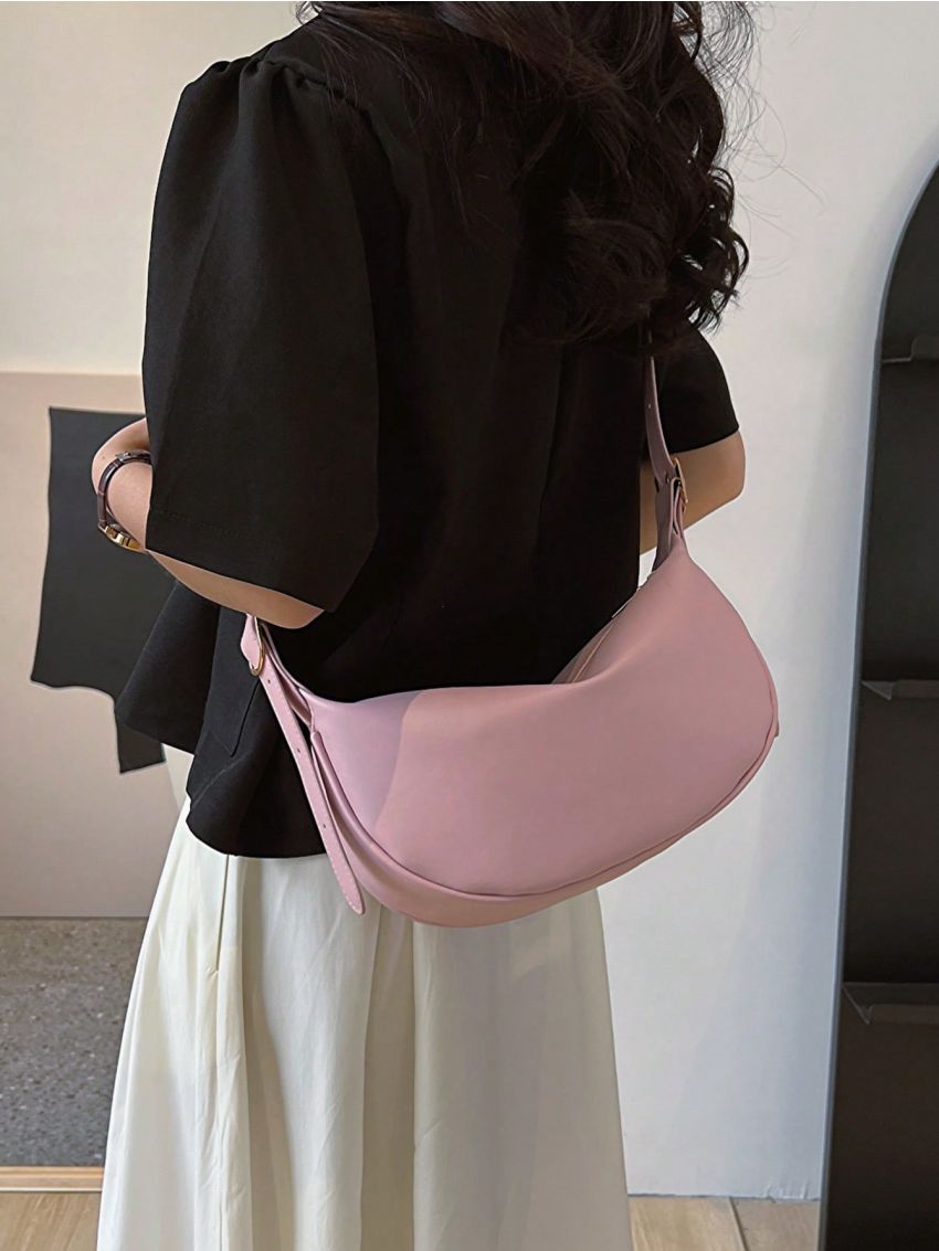 Minimalist Hobo Bag Medium Zipper Pu Pink