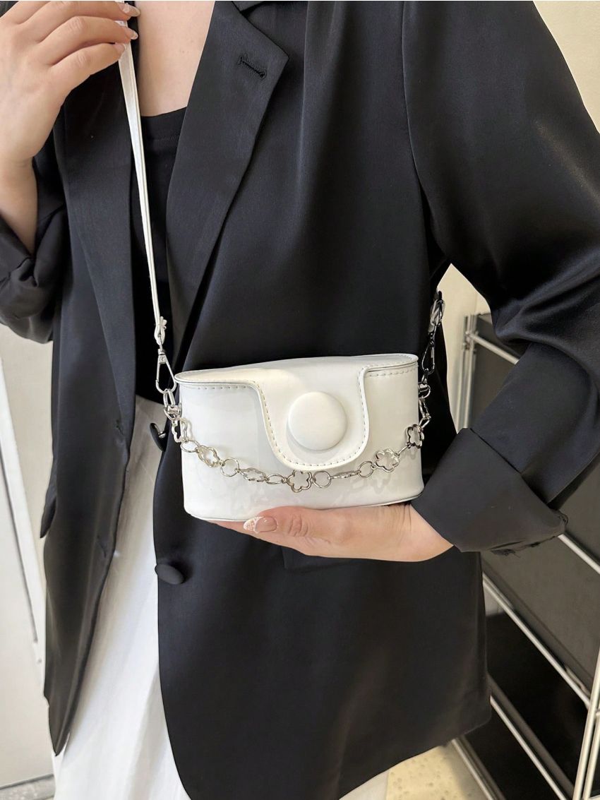 Mini Square Bag Chain Decor Flap Black