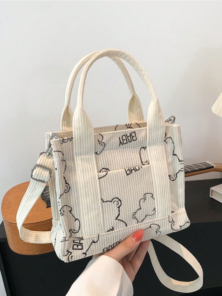 Striped Pattern Double Handle Square Bag Small