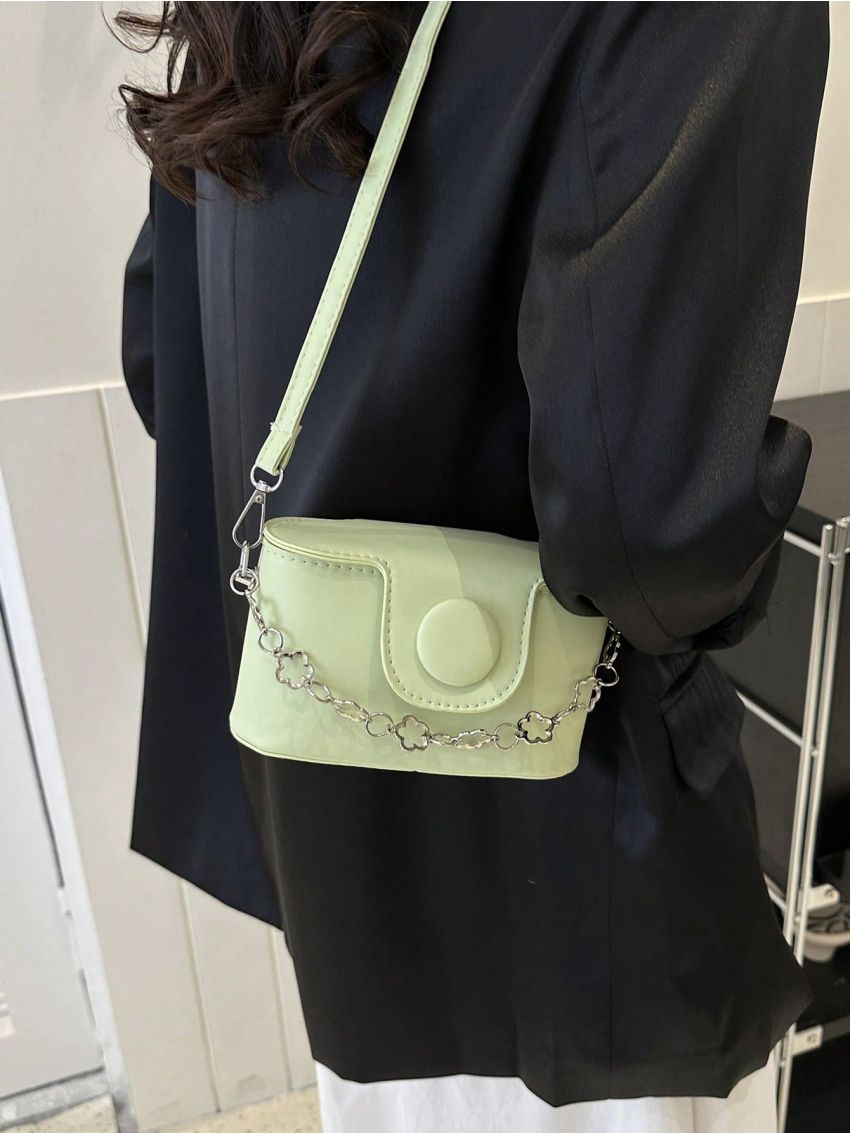 Mini Square Bag Chain Decor Flap Green