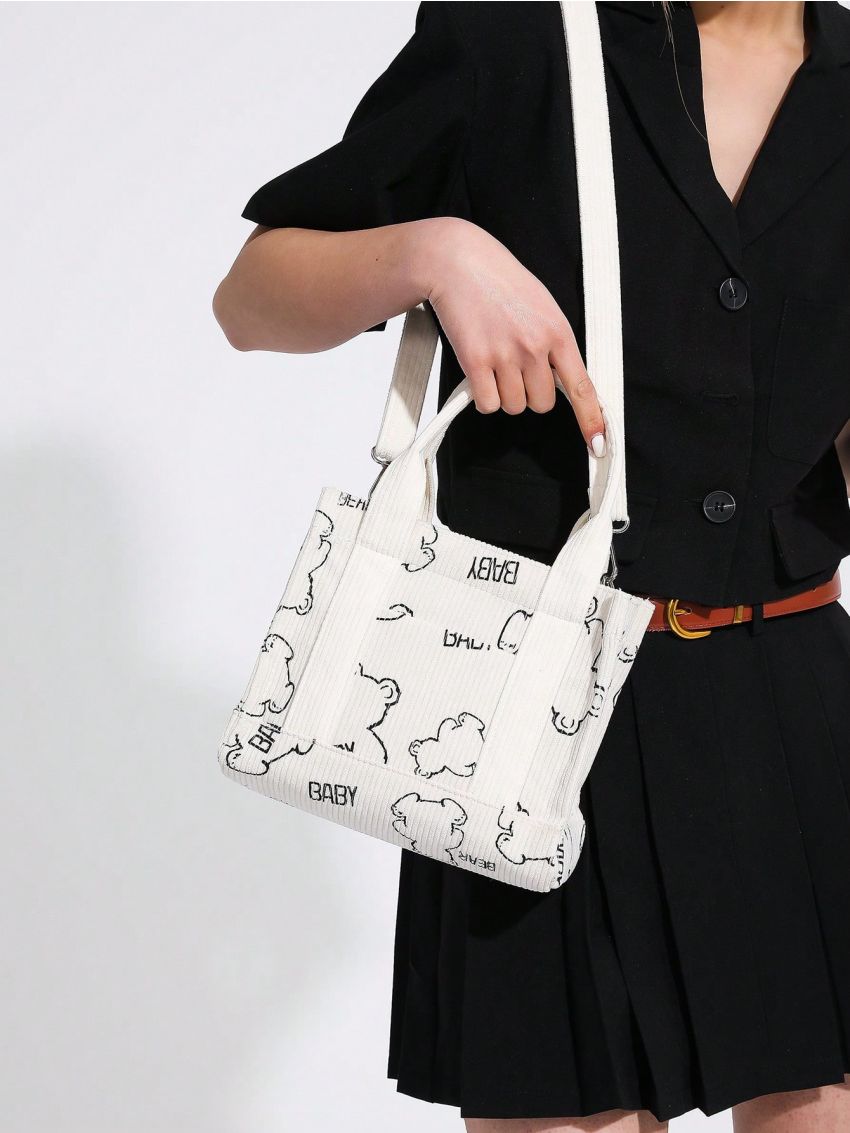 Striped Pattern Double Handle Square Bag Small