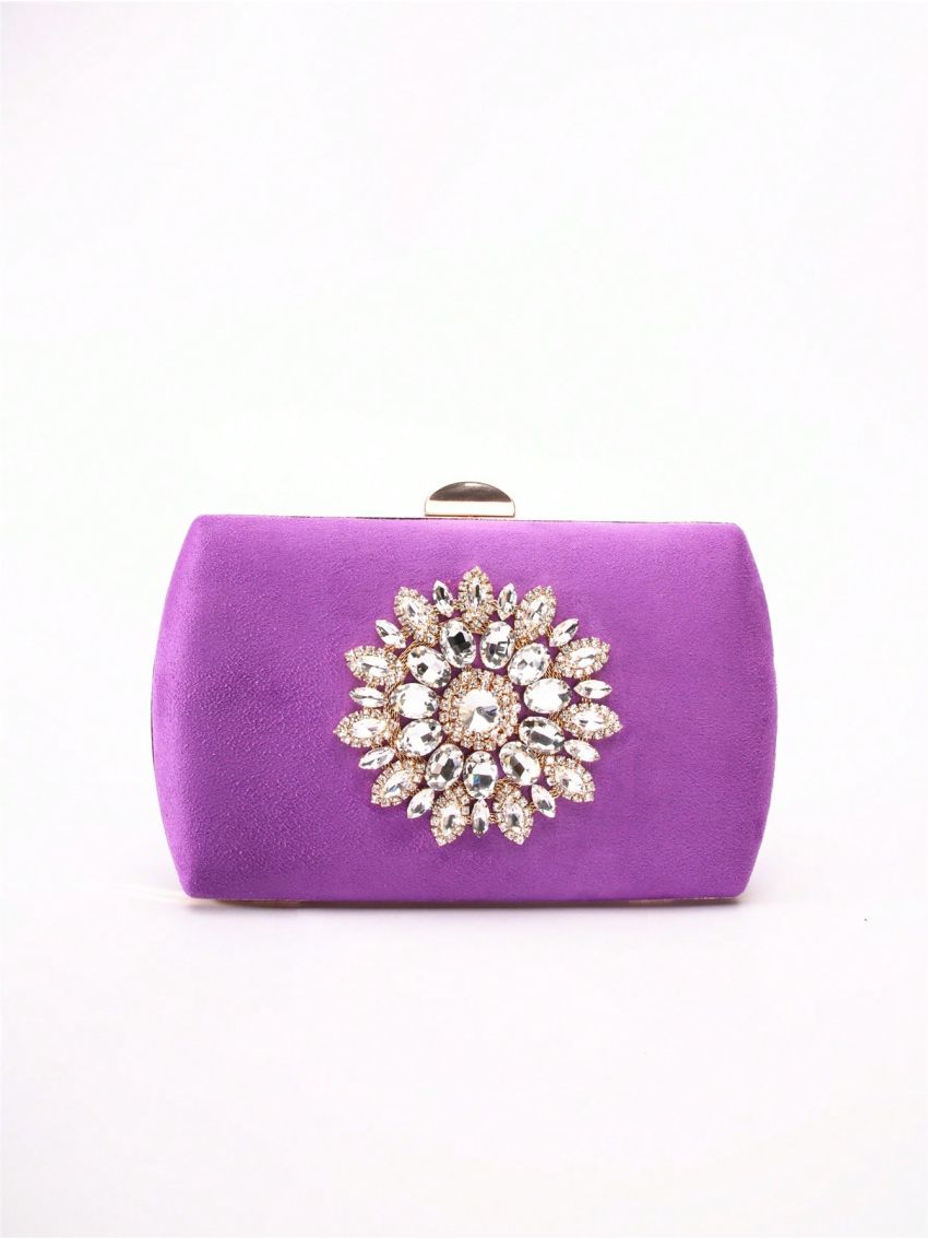 Rhinestone Decor Chain Box Bag Medium Glamorous